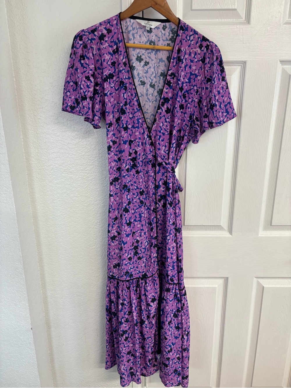 La Roque Purple Floral Wrap Midi Silk Blend Dress Size‎ M